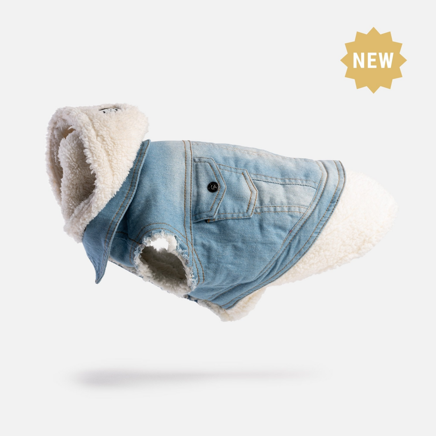 Distressed Denim Dog Jacket with Sherpa